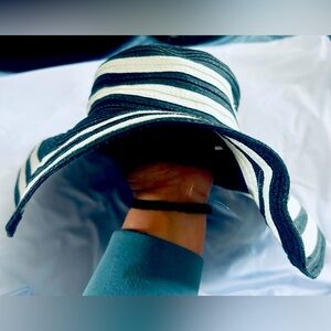 Striped Black and White Women's Hat. Large floppy stylish hat.